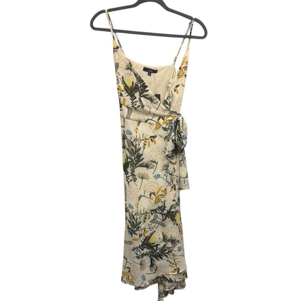 Lulus wildflower cream floral wrap midi dress size medium